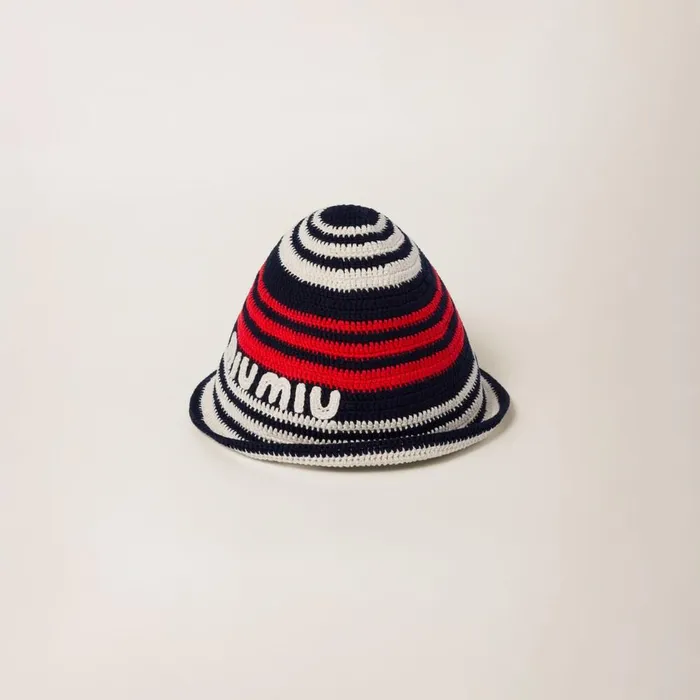 Women Hats And Gloves Miu Miu Crochet Hat Blueredwhite