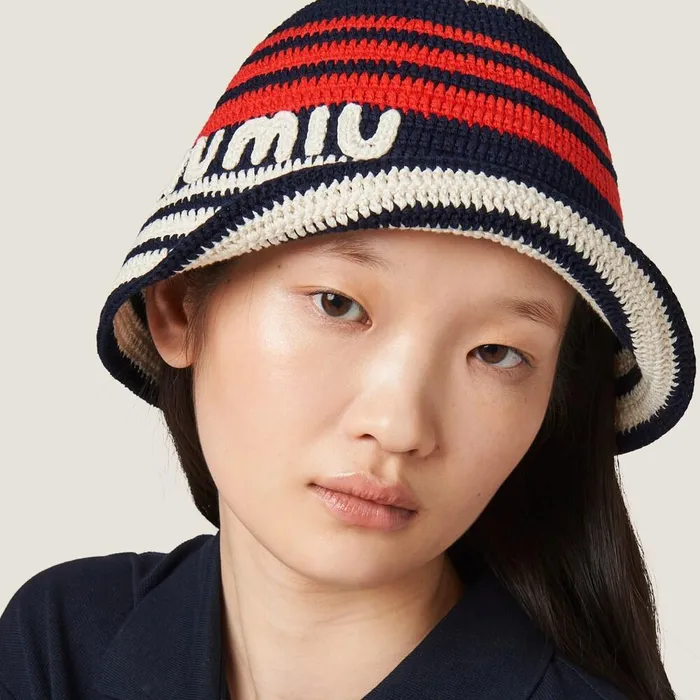 Women Hats And Gloves Miu Miu Crochet Hat Blueredwhite Women Hats And Gloves Miu Miu Crochet Hat Blueredwhite