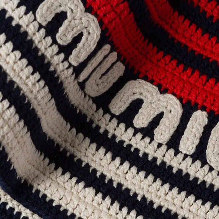 Women Hats And Gloves Miu Miu Crochet Hat Blueredwhite Women Hats And Gloves Miu Miu Crochet Hat Blueredwhite