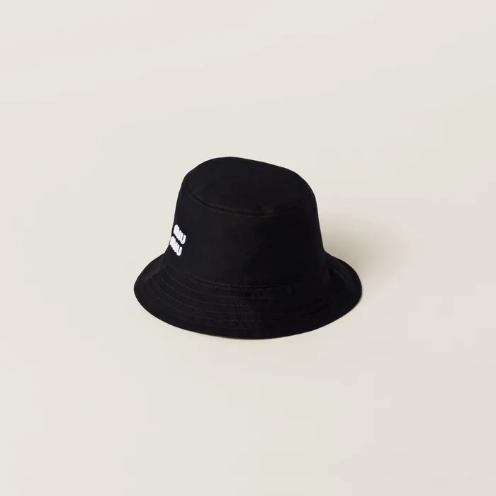 Women Hats And Gloves Miu Miu Drill Bucket Hat Blackwhite