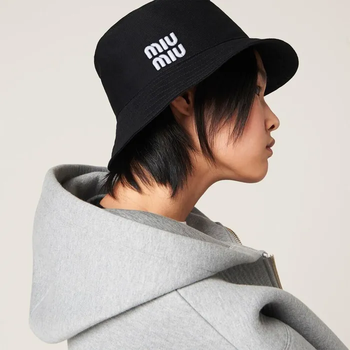 Women Hats And Gloves Miu Miu Drill Bucket Hat Blackwhite Women Hats And Gloves Miu Miu Drill Bucket Hat Blackwhite