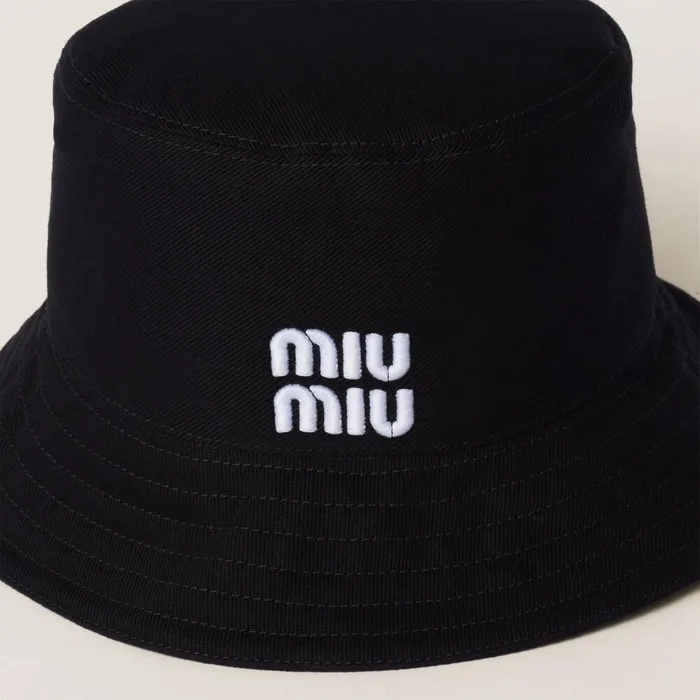 Women Hats And Gloves Miu Miu Drill Bucket Hat Blackwhite Women Hats And Gloves Miu Miu Drill Bucket Hat Blackwhite