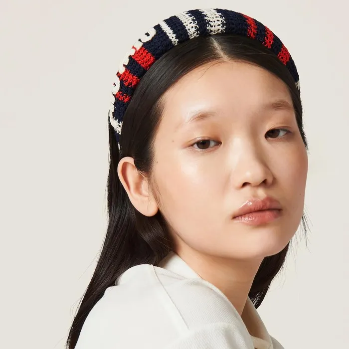 Women Headbands And Hair Accessories Miu Miu Crochet Headband Blueredwhite Women Headbands And Hair Accessories Miu Miu Crochet Headband Blueredwhite