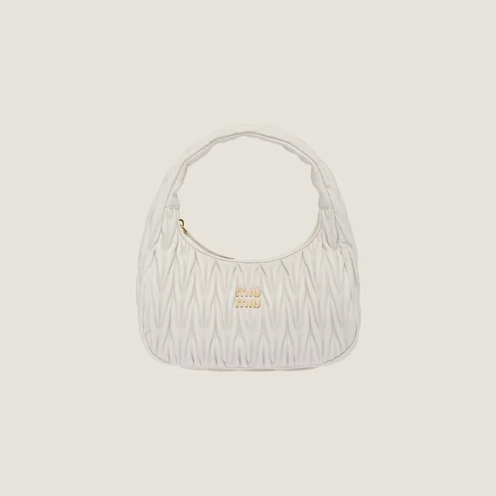 Women Hobo Bags Miu Miu Wander Matelass Nappa Leather Hobo Bag White