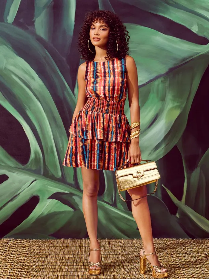 Women Illora Tiered Mini Dress In Tie Dye Stripe Jessica Simpson Dresses