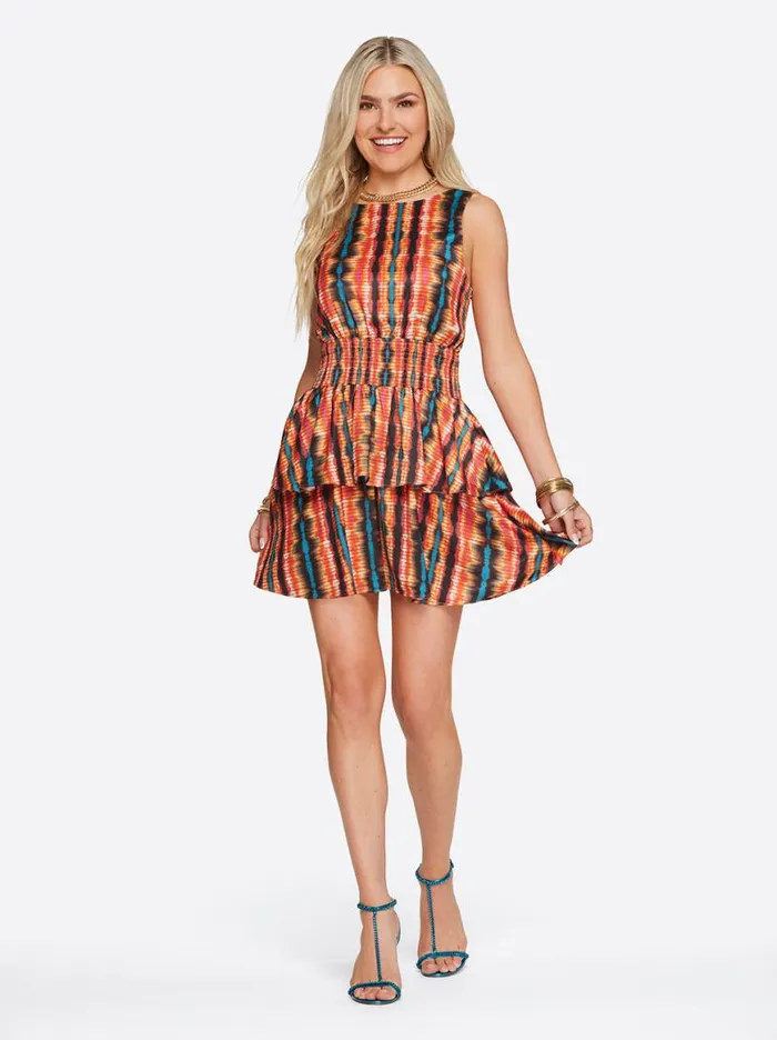 Women Illora Tiered Mini Dress In Tie Dye Stripe Jessica Simpson Dresses