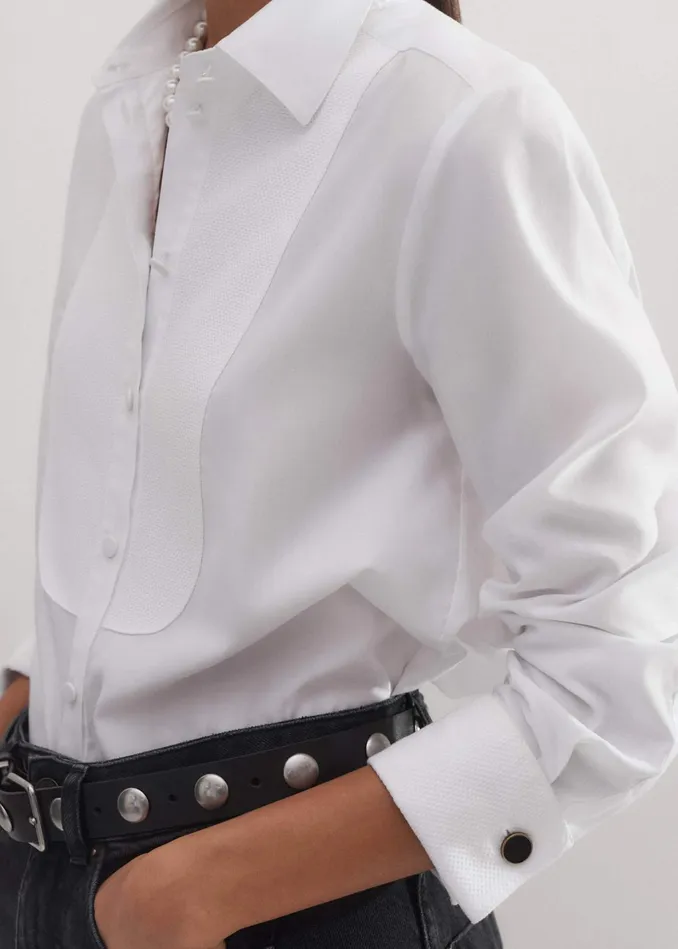 Women Impossibly Soft Forever Tux Shirt White MEEM