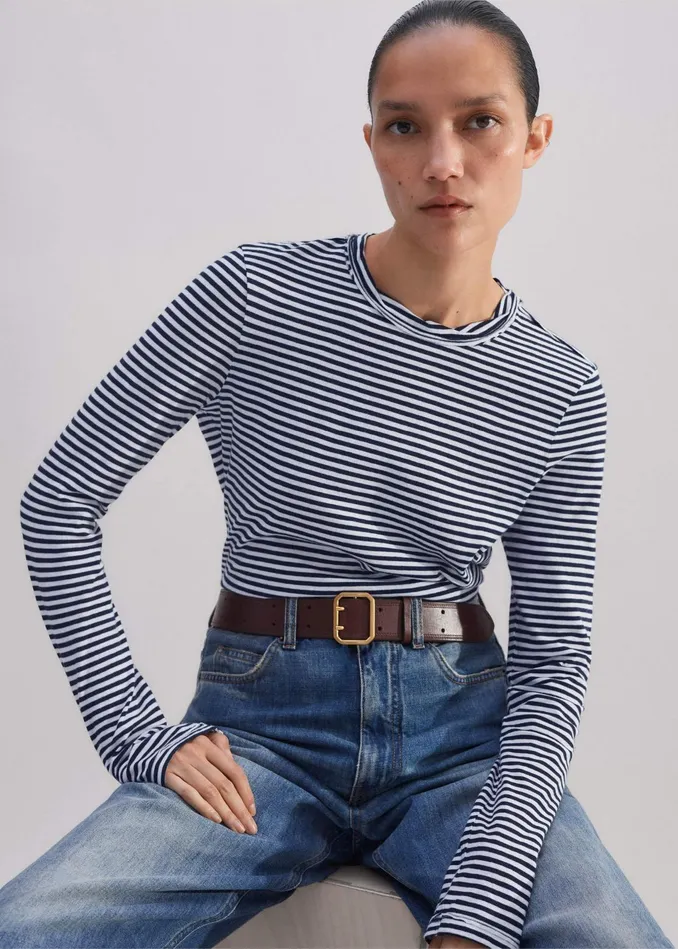 Women Impossibly Soft Slim Long Sleeve Top Navysoft White MEEM