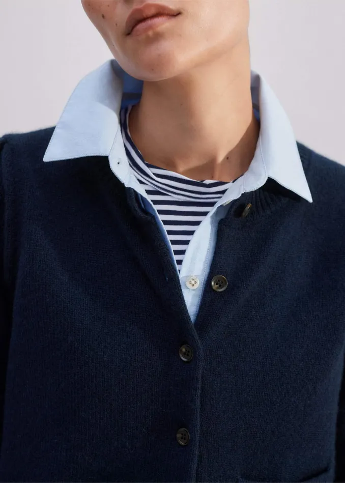 Women Impossibly Soft Slim Long Sleeve Top Navysoft White MEEM