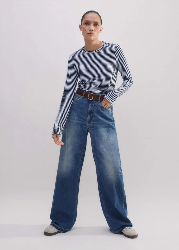 Women Impossibly Soft Slim Long Sleeve Top Navysoft White MEEM