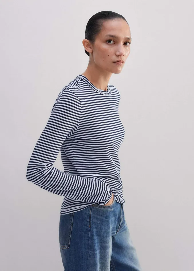 Women Impossibly Soft Slim Long Sleeve Top Navysoft White MEEM