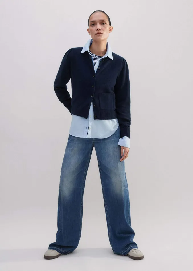 Women Impossibly Soft Slim Long Sleeve Top Navysoft White MEEM