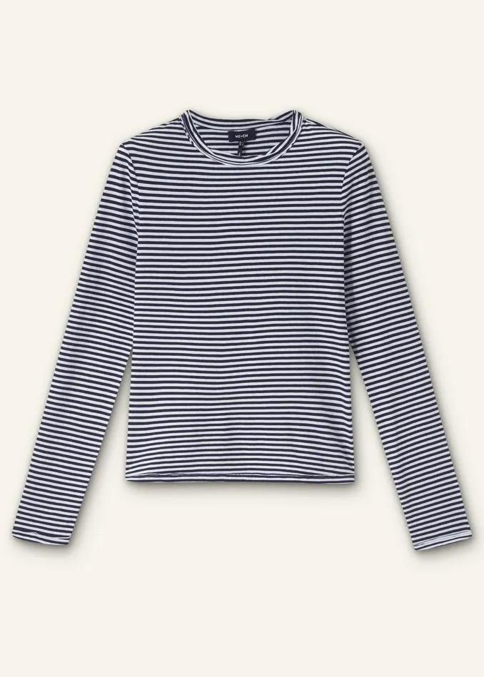 Women Impossibly Soft Slim Long Sleeve Top Navysoft White MEEM