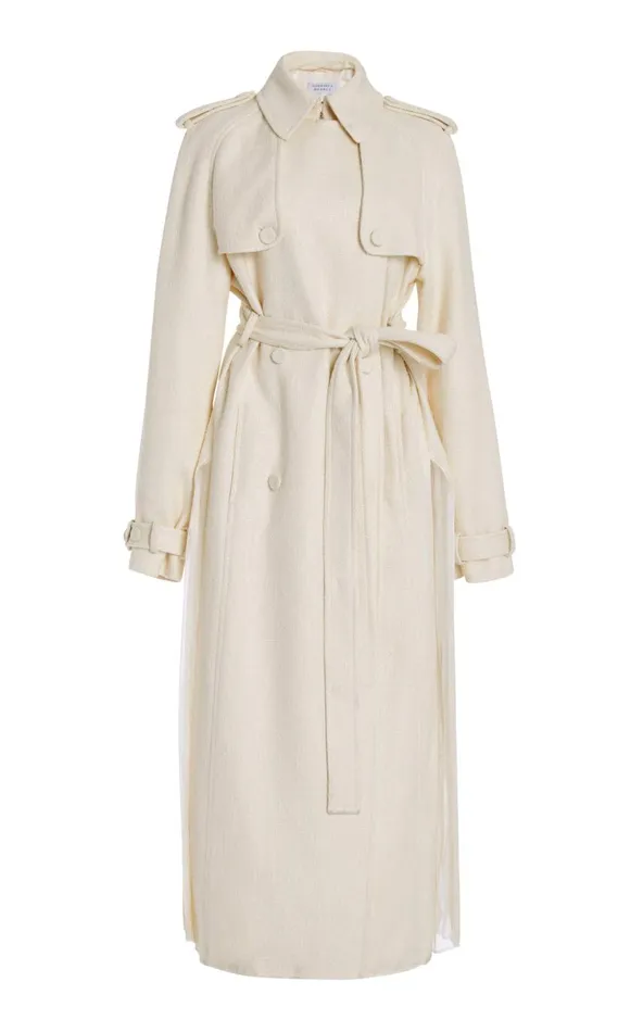 Women Jackets and Coats Gabriela Hearst Eithne Trench Coat In Ivory Silk Virgin Wool Slub
