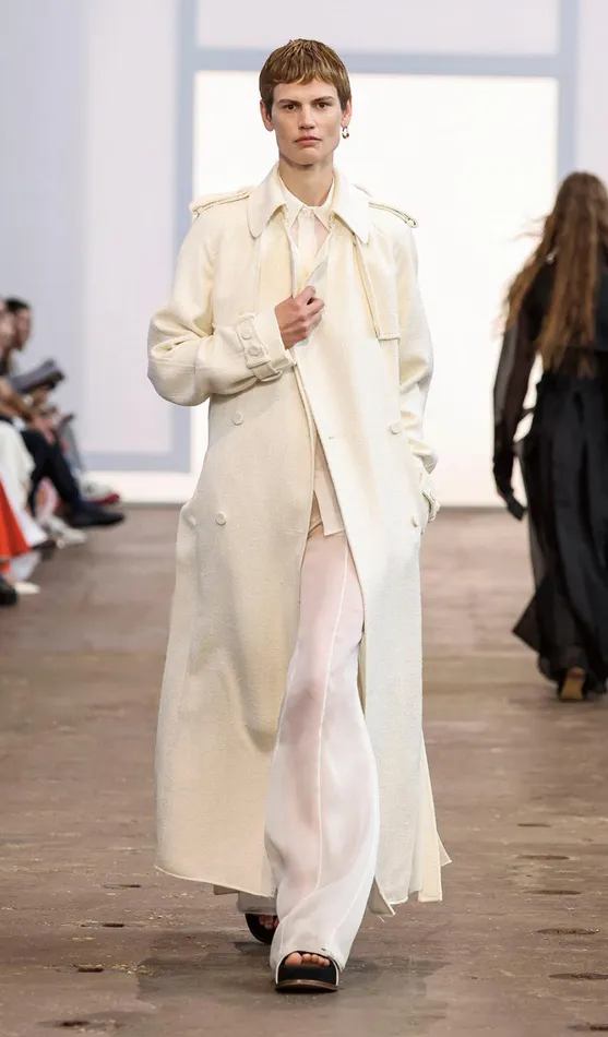 Women Jackets and Coats Gabriela Hearst Eithne Trench Coat In Ivory Silk Virgin Wool Slub