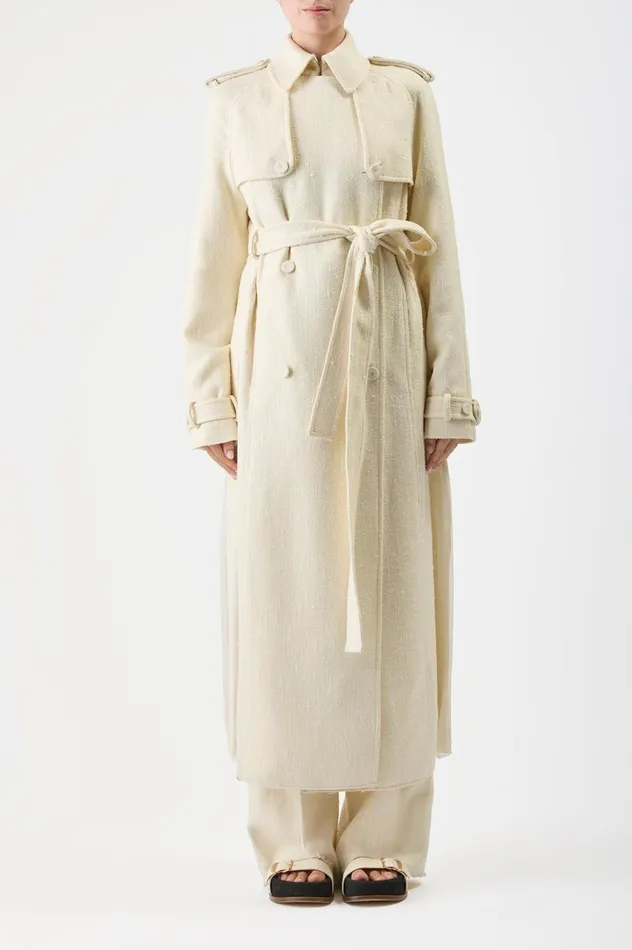 Women Jackets and Coats Gabriela Hearst Eithne Trench Coat In Ivory Silk Virgin Wool Slub