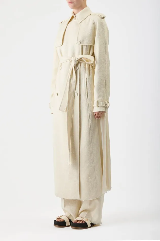 Women Jackets and Coats Gabriela Hearst Eithne Trench Coat In Ivory Silk Virgin Wool Slub