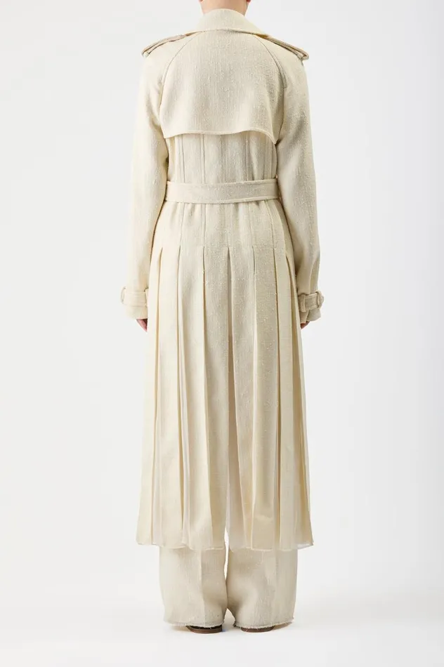 Women Jackets and Coats Gabriela Hearst Eithne Trench Coat In Ivory Silk Virgin Wool Slub