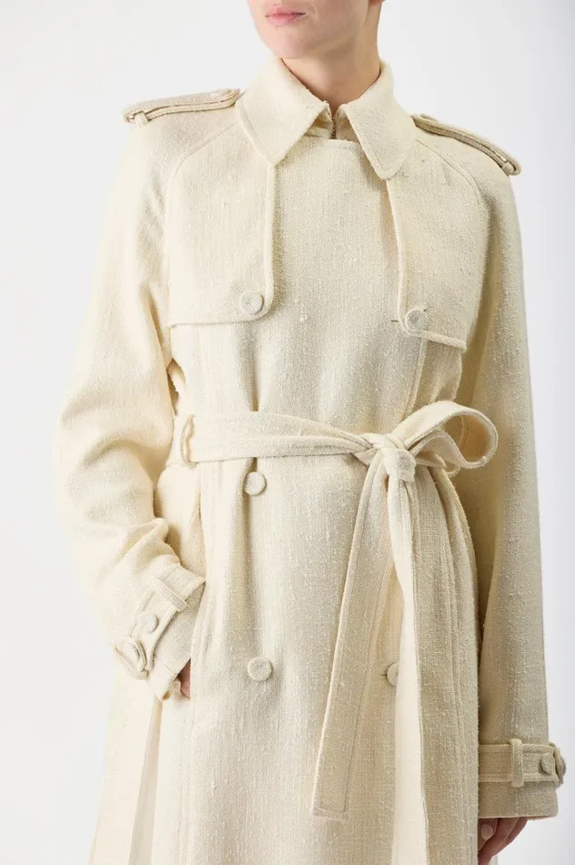 Women Jackets and Coats Gabriela Hearst Eithne Trench Coat In Ivory Silk Virgin Wool Slub