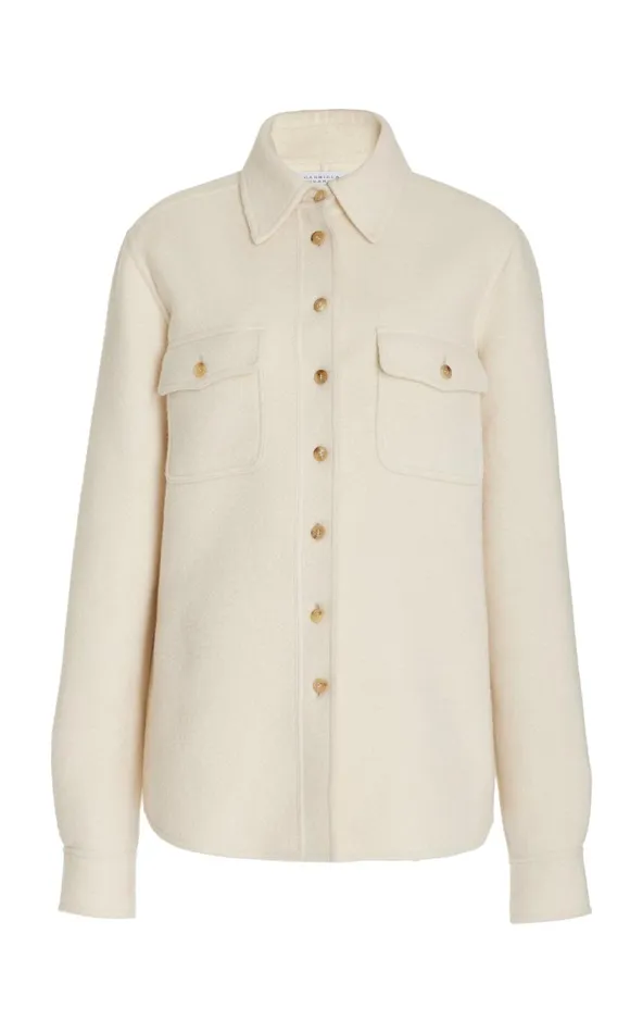 Women Jackets and Coats Gabriela Hearst John Austin Overshirt In Ivory DoubleFace Recycled Cashmere Felt