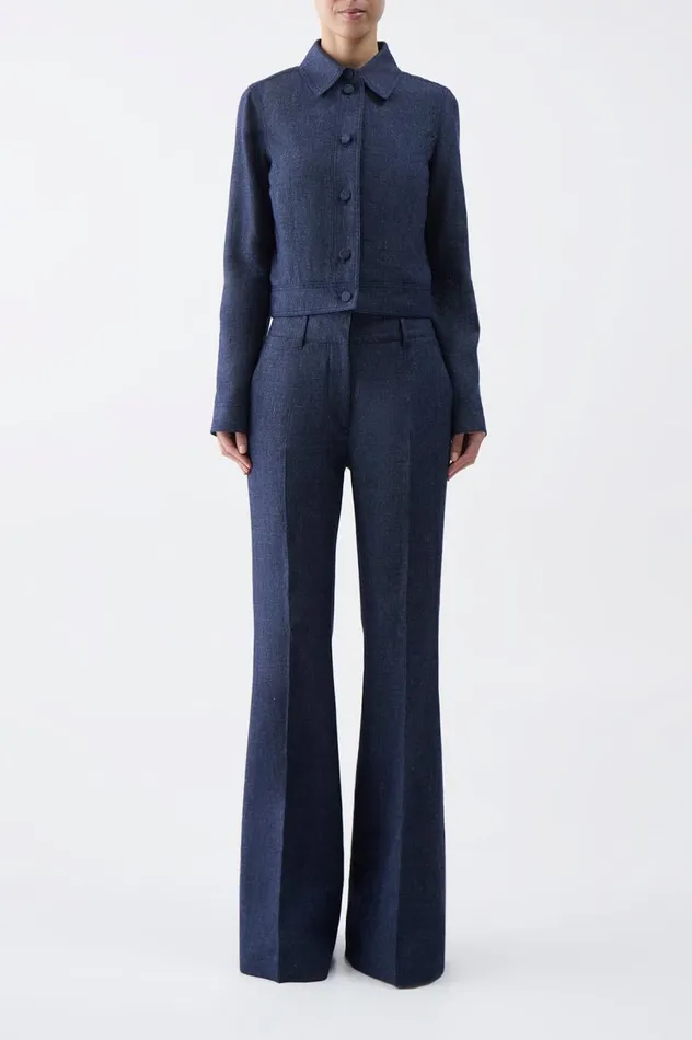 Women Jackets and Coats Gabriela Hearst Thereza Jacket In Navy Linen Virgin Wool