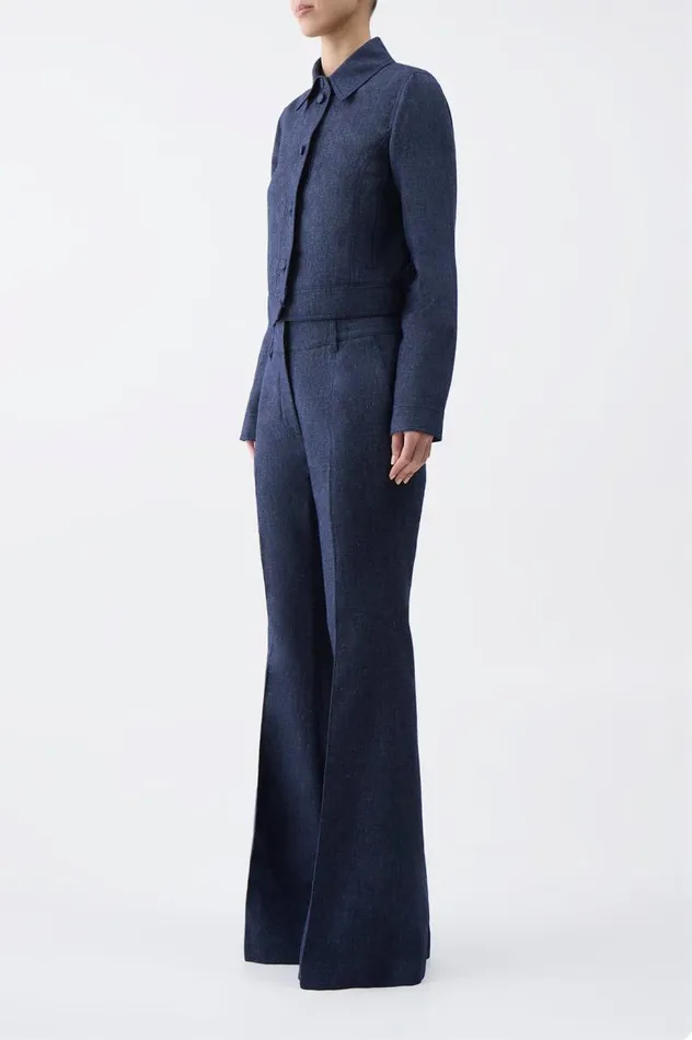 Women Jackets and Coats Gabriela Hearst Thereza Jacket In Navy Linen Virgin Wool