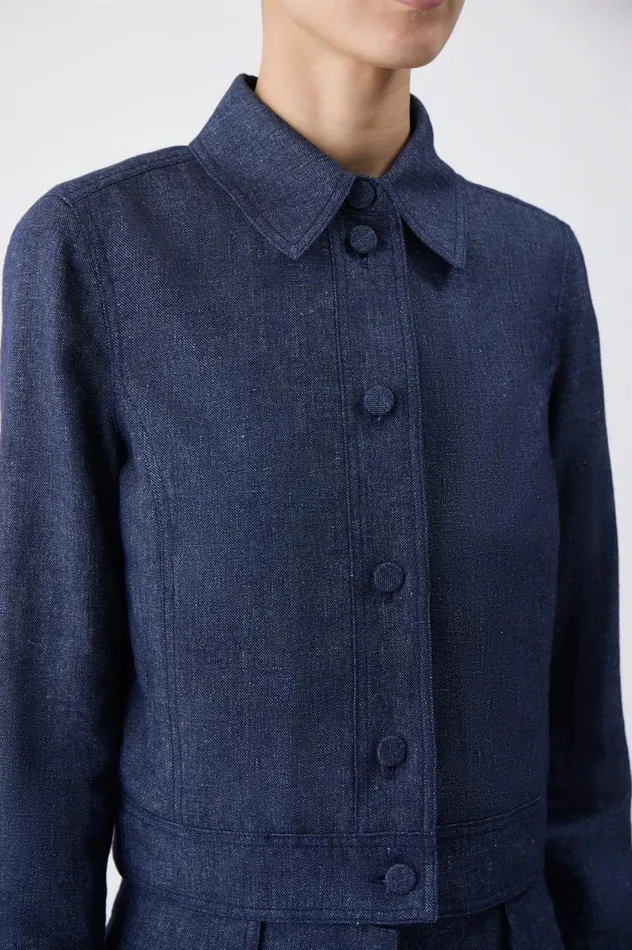 Women Jackets and Coats Gabriela Hearst Thereza Jacket In Navy Linen Virgin Wool