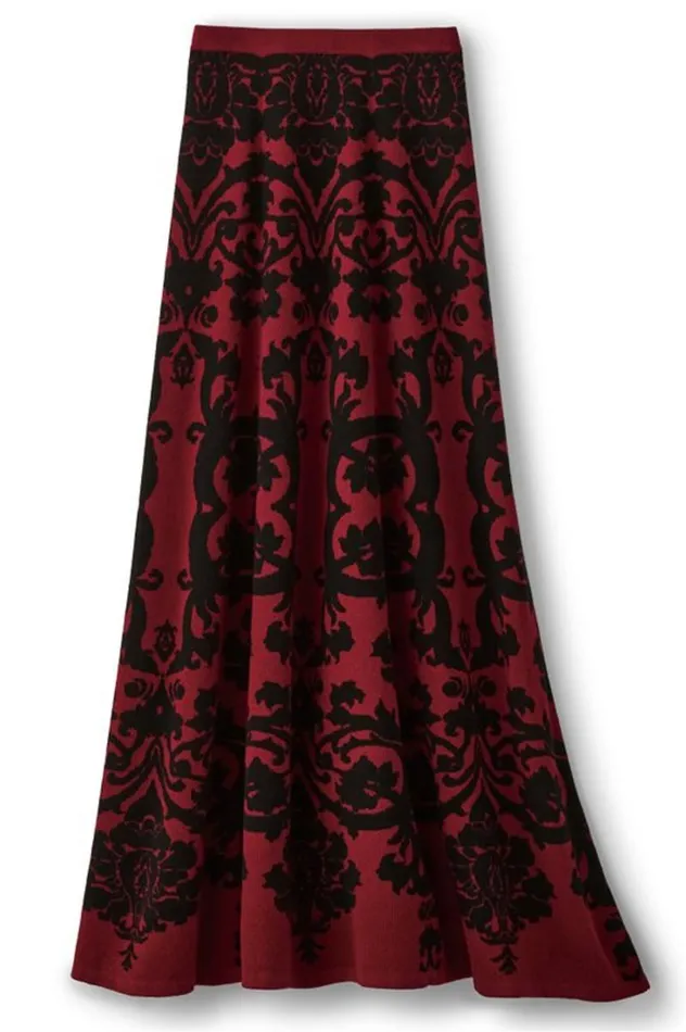 Women Jacobean Sweater Skirt Red Baroque Soft Surroundings Skirts