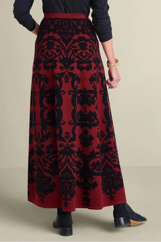 Women Jacobean Sweater Skirt Red Baroque Soft Surroundings Skirts
