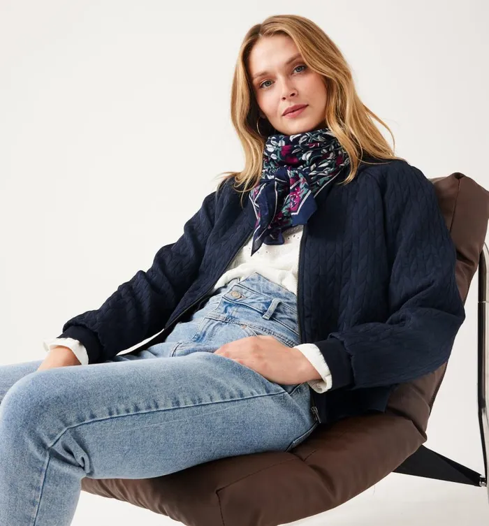 Women Jacquard Bomber Jacket 8211 Navy Blue Promod Jackets