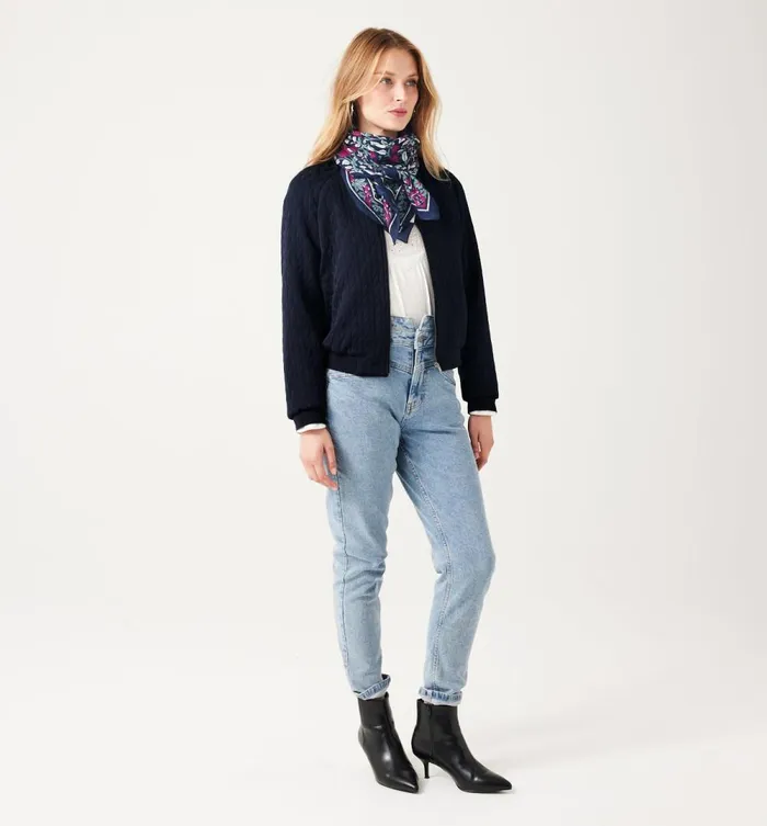 Women Jacquard Bomber Jacket 8211 Navy Blue Promod Jackets Women Jacquard Bomber Jacket 8211 Navy Blue Promod Jackets