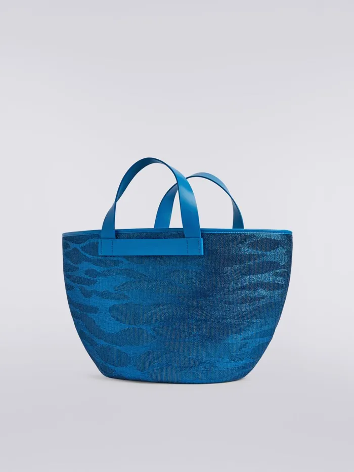 Women Jacquard Viscose Knit Tote With Leather Handles Blue Missoni Bags Women Jacquard Viscose Knit Tote With Leather Handles Blue Missoni Bags