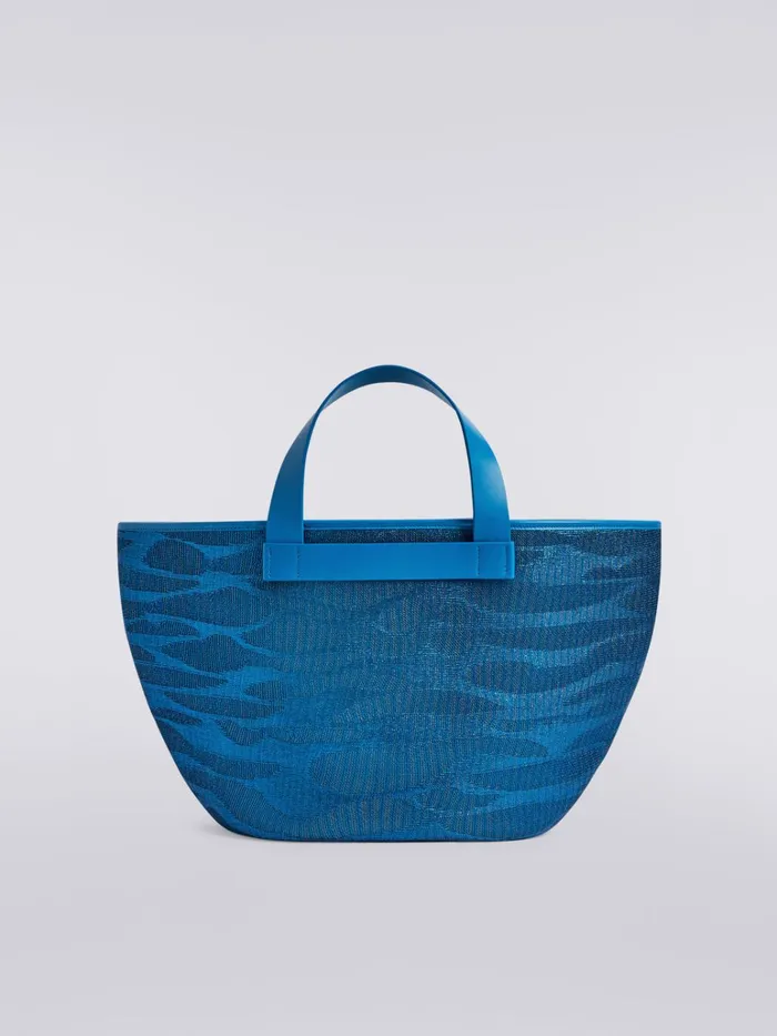 Women Jacquard Viscose Knit Tote With Leather Handles Blue Missoni Bags Women Jacquard Viscose Knit Tote With Leather Handles Blue Missoni Bags