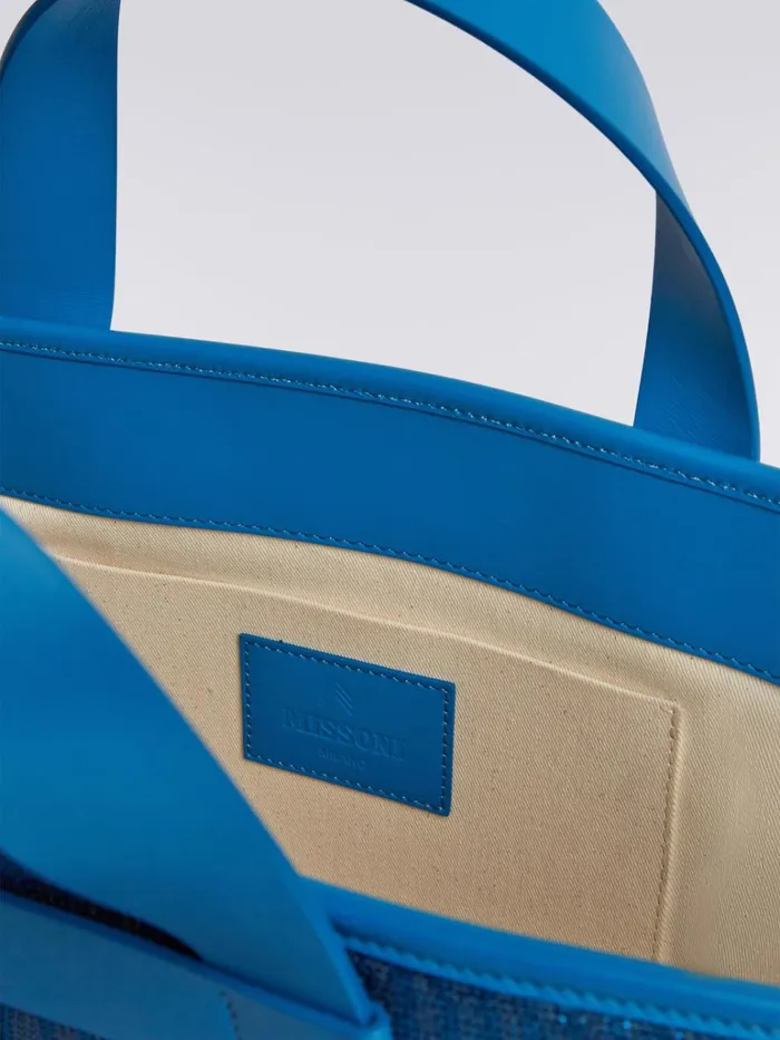 Women Jacquard Viscose Knit Tote With Leather Handles Blue Missoni Bags Women Jacquard Viscose Knit Tote With Leather Handles Blue Missoni Bags