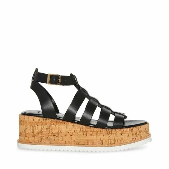 Women KAYDEE BLACK LEATHER Black Leather Steve Madden Sandals