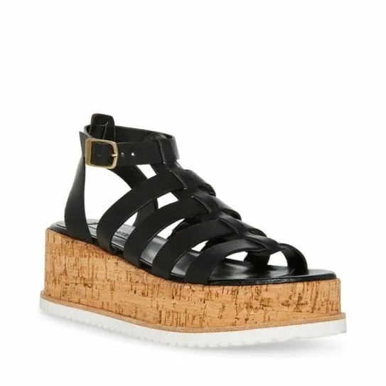 Women KAYDEE BLACK LEATHER Black Leather Steve Madden Sandals Women KAYDEE BLACK LEATHER Black Leather Steve Madden Sandals