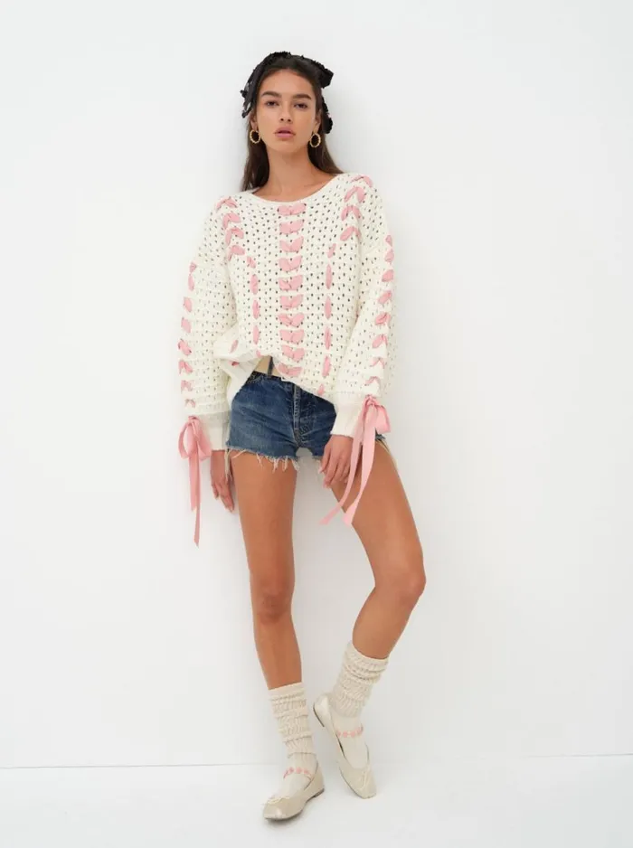 Women Knitwear For Love and Lemons Laurel Oversized Sweater Ivory Women Knitwear For Love and Lemons Laurel Oversized Sweater Ivory