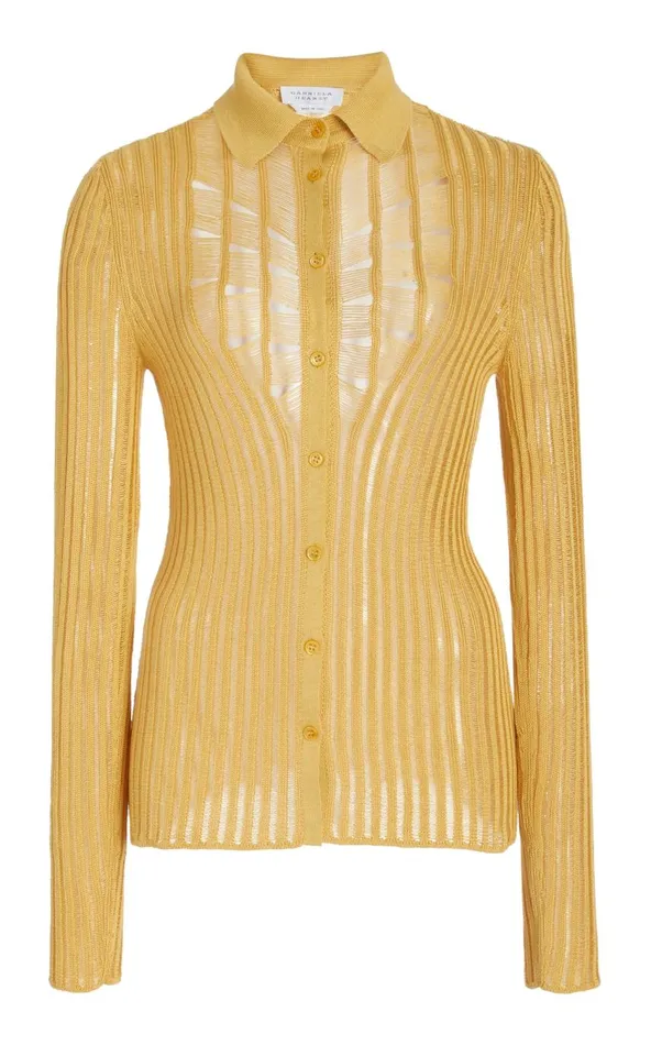 Women Knitwear Gabriela Hearst Aera Knit Shirt In Gold Shappe Silk