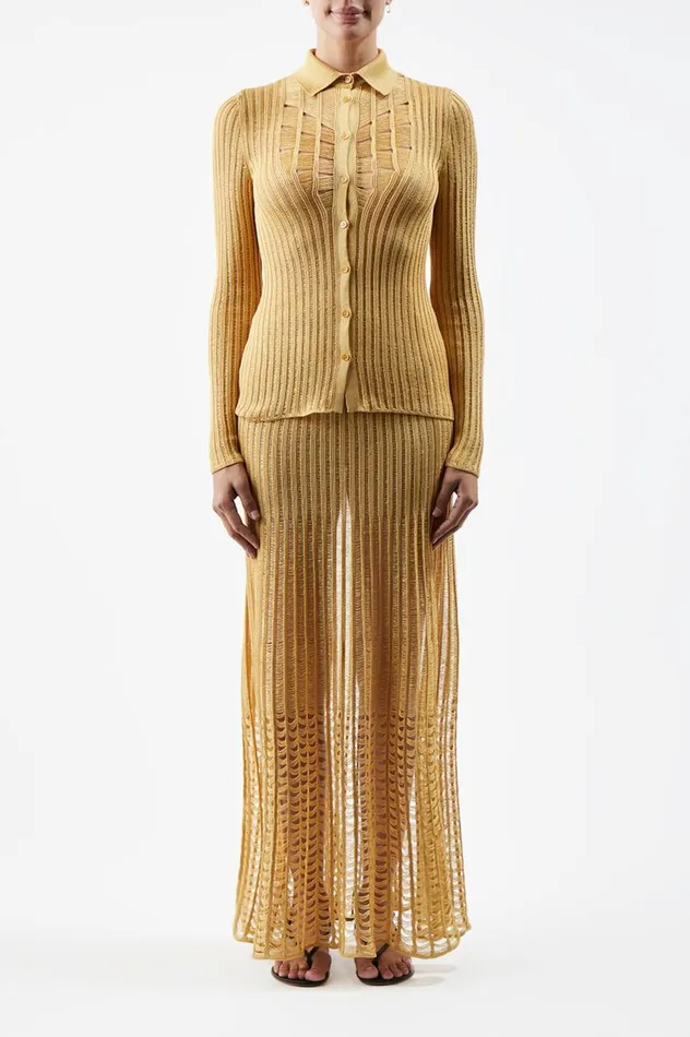 Women Knitwear Gabriela Hearst Aera Knit Shirt In Gold Shappe Silk