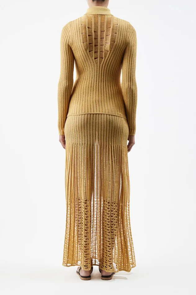 Women Knitwear Gabriela Hearst Aera Knit Shirt In Gold Shappe Silk