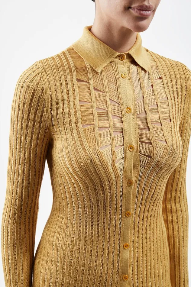 Women Knitwear Gabriela Hearst Aera Knit Shirt In Gold Shappe Silk