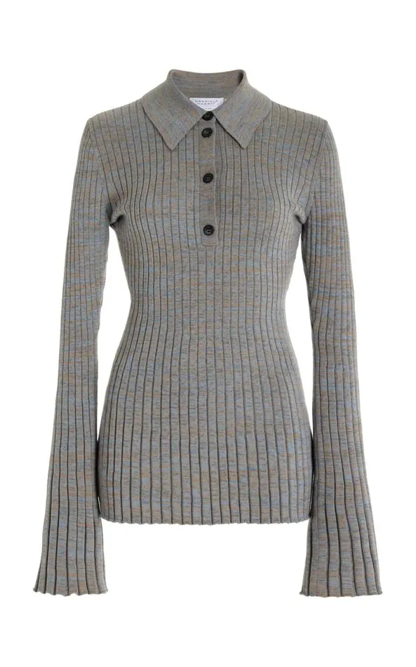 Women Knitwear Gabriela Hearst Alam Knit Polo In Light Blue Melange Cashmere