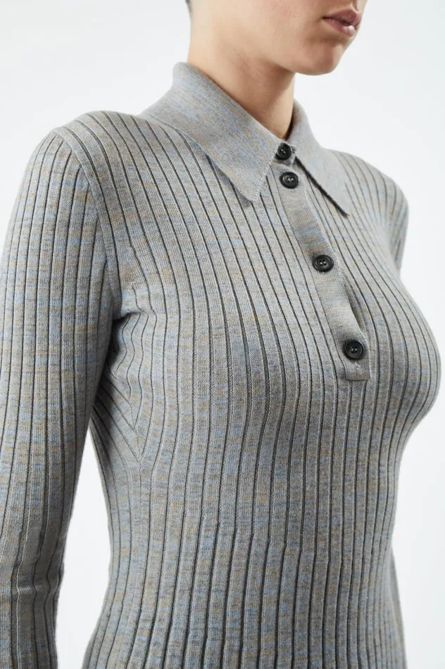 Women Knitwear Gabriela Hearst Alam Knit Polo In Light Blue Melange Cashmere