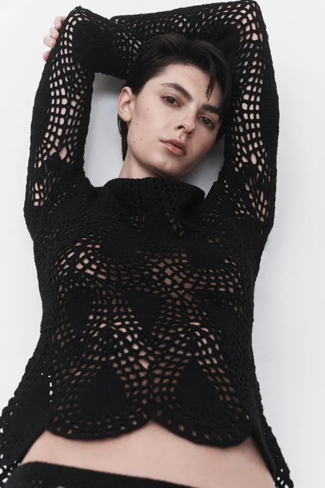 Women Knitwear Gabriela Hearst Capps Crochet Top In Black Wool Cashmere