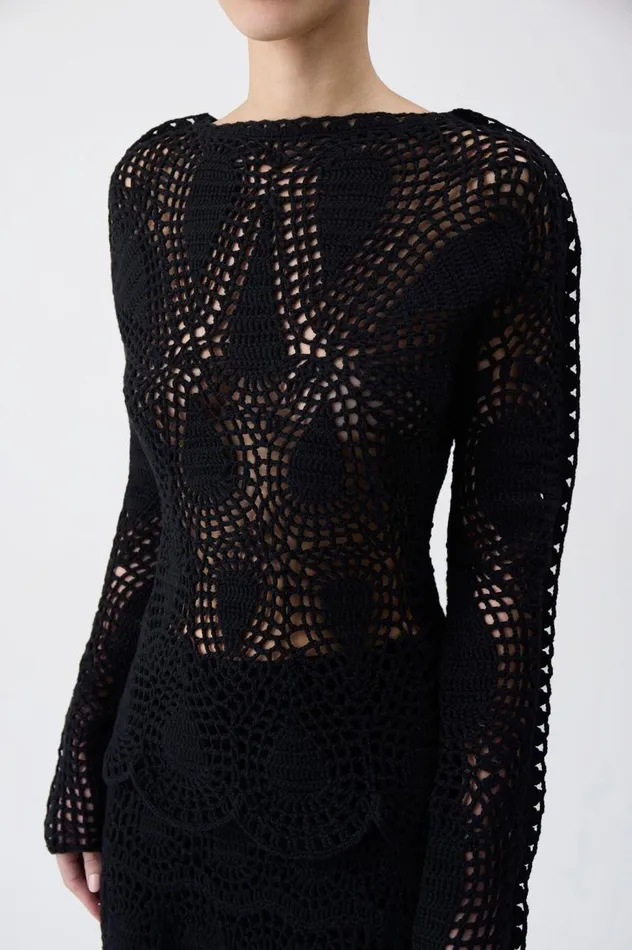 Women Knitwear Gabriela Hearst Capps Crochet Top In Black Wool Cashmere