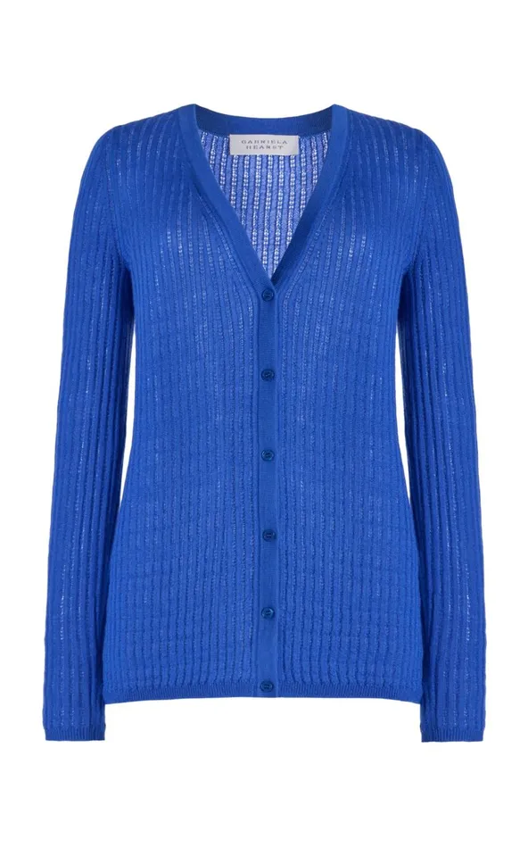Women Knitwear Gabriela Hearst Emma Pointelle Knit Cardigan In Sapphire Cashmere Silk