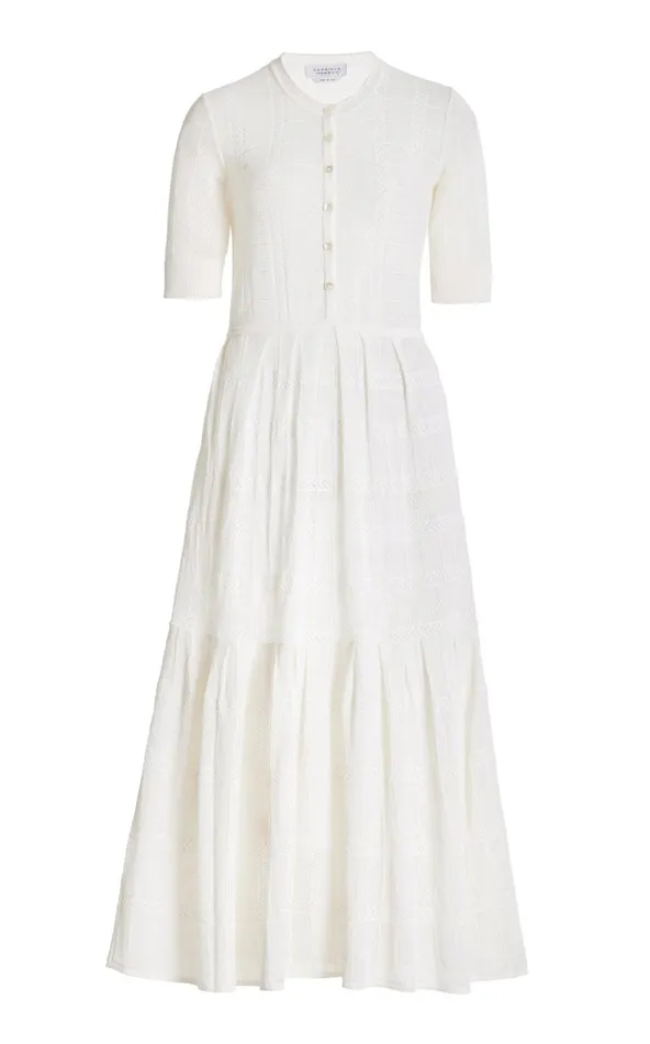 Women Knitwear Gabriela Hearst Iris Pointelle Knit Pleated Dress With Slip In Ivory Cotton Silk