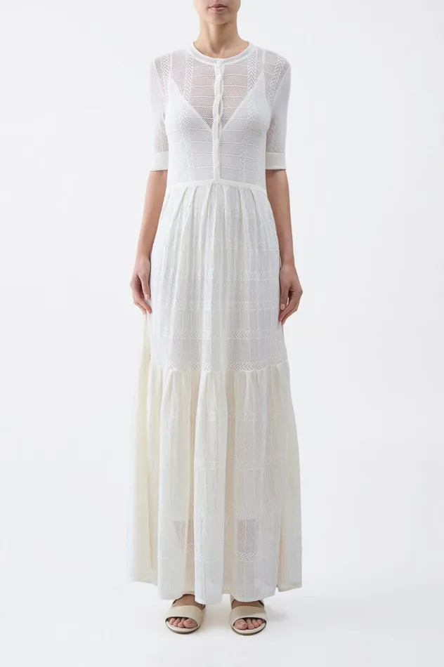 Women Knitwear Gabriela Hearst Iris Pointelle Knit Pleated Dress With Slip In Ivory Cotton Silk