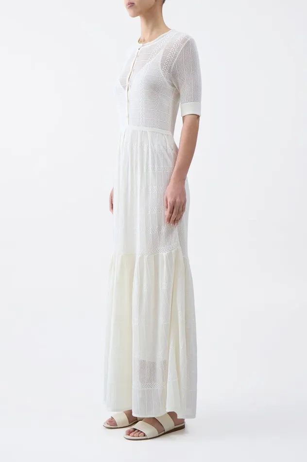 Women Knitwear Gabriela Hearst Iris Pointelle Knit Pleated Dress With Slip In Ivory Cotton Silk