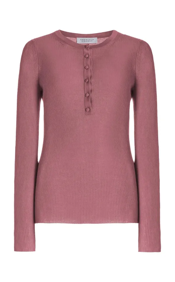 Women Knitwear Gabriela Hearst Julian Knit Henley In Rose Quartz Cashmere Silk